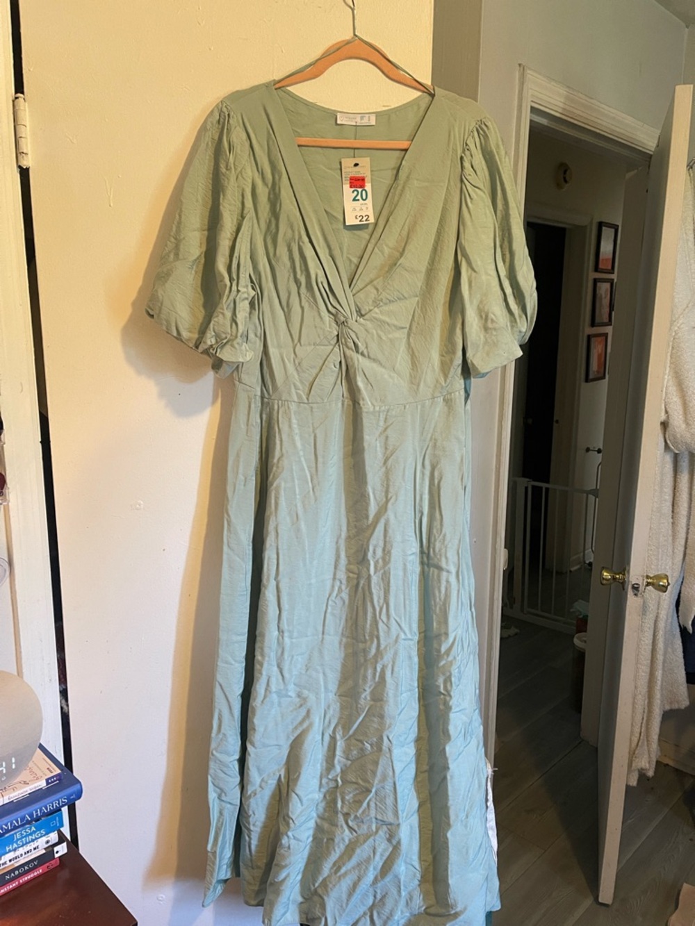 Primark Light Sage Puff-Sleeve Wrap Maxi Dress